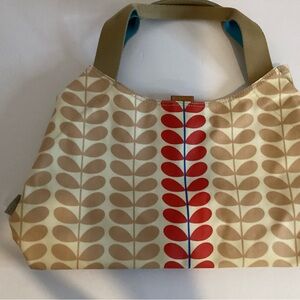 New ORLA KIELY Multicolored Brown Red Blue Canvas Handbag Tote Purse
